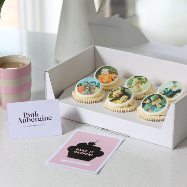 Cupcakes with edible printed photo decoration - sent in the post as a gift