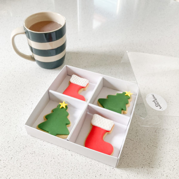 Gift Box of 4 hand baked and decorated Christmas themed shortbread biscuits