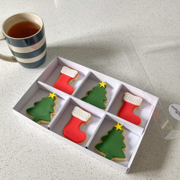 Gift Box of 6 hand baked and decorated Christmas themed shortbread biscuits