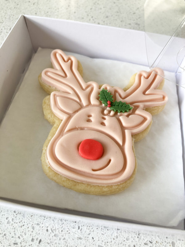 Reindeer Shortbread biscuit hand baked and decorated in artisan bakery in Peak District