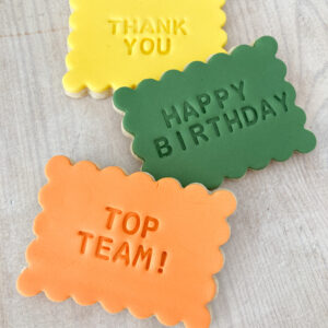 Rectangular shortbread biscuits with an embossed message on each - sent in the post